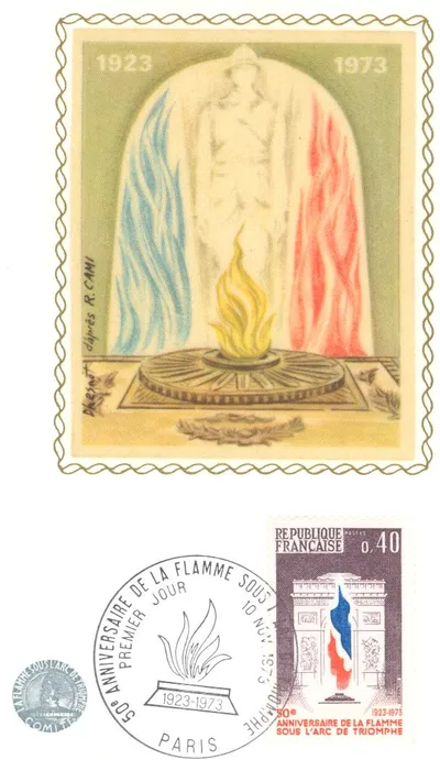 Carte maximum 50e Anniversaire de la Flamme sous l'Arc de Triomphe