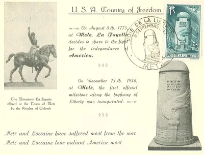 Carte maximum Voie de la Liberte - Monument La Fayette a Metz